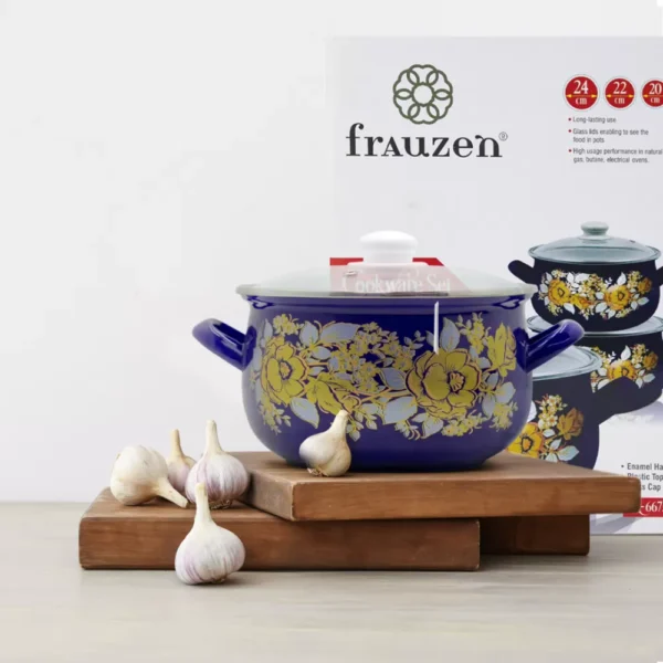 Qazan FR-6675 20-22-24 sm 3-Lü Set bənövşəyi (güllü) - Image 3