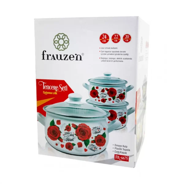 Qazan FR-6675 20-22-24 sm 3-Lü Set Ağ (güllü) - Image 3