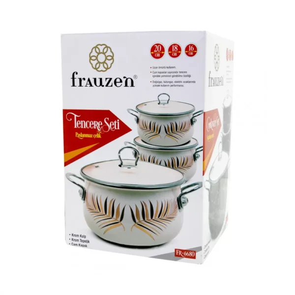 Qazan FR-6680 16-18-20 sm 3-Lü Set ağ (Yarpaqlı) - Image 3